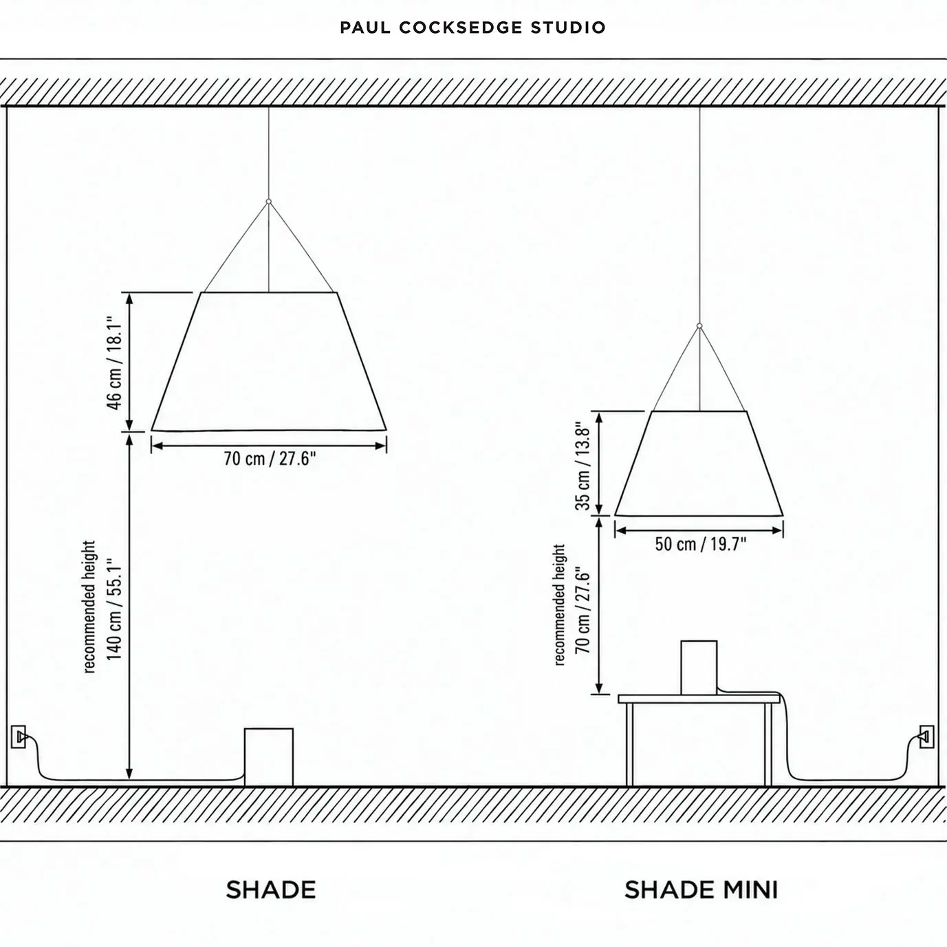 Схема размеров светильника Shade и Shade Mini